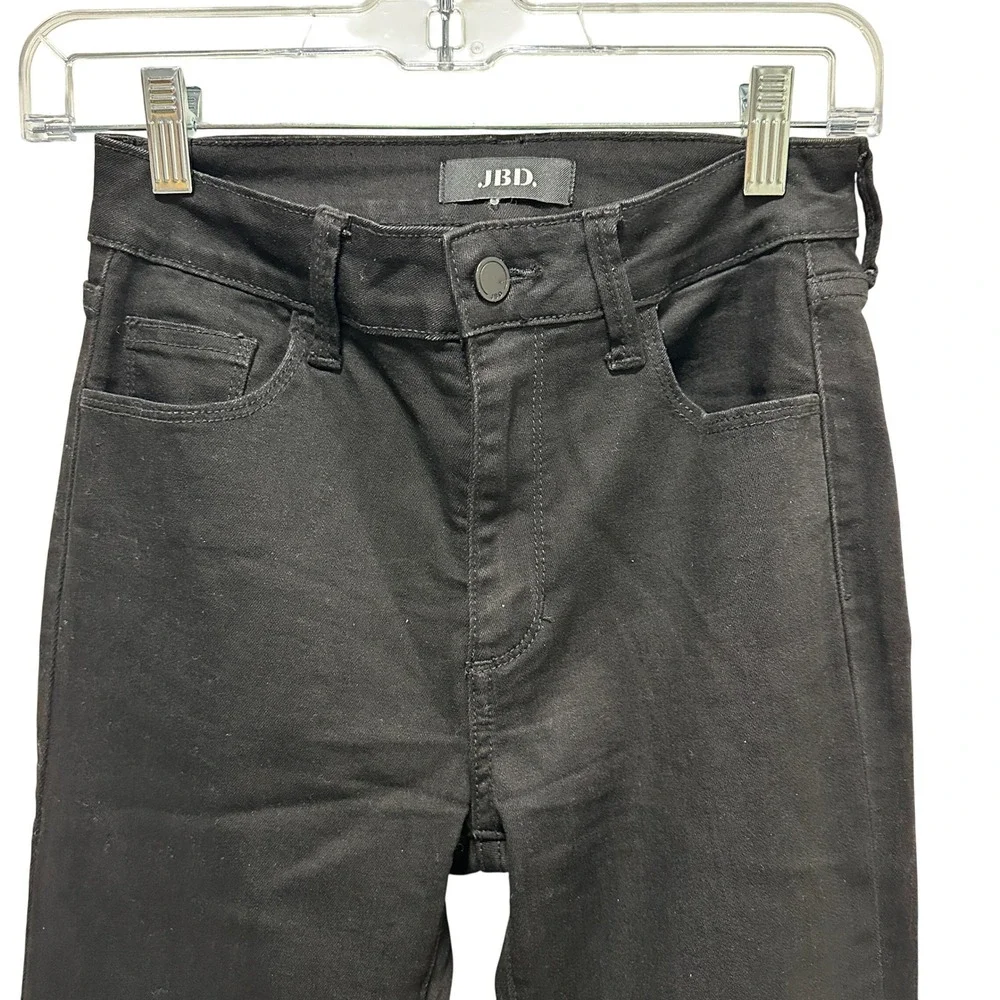 JBD Just Black Denim Flare Jeans Womens‎ 25 Black Raw Hem High Rise Stretch